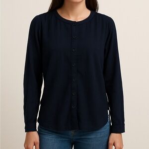 LOFT Navy Textured Button Front Blouse XS – Preppy Coastal Boho Hippie Goth